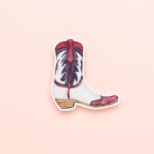 Cowboy Boot Magnet - Maroon and White
